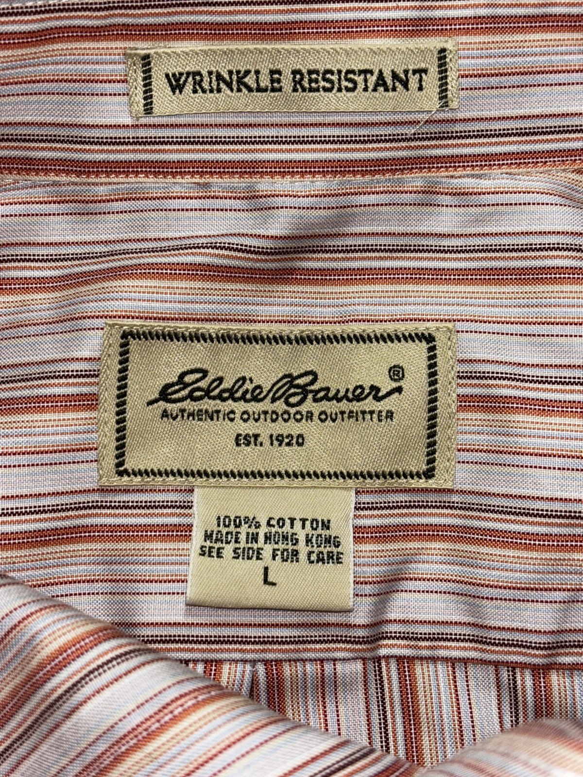 Eddie Bauer Men's Pink Orange Stripe Shirt Size L, photo 6 of 8