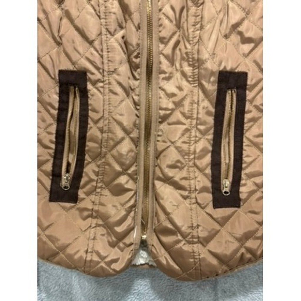 Ci Sono Quilted Vest Womens Medium Brown Hooded Sherpa Lined Zip