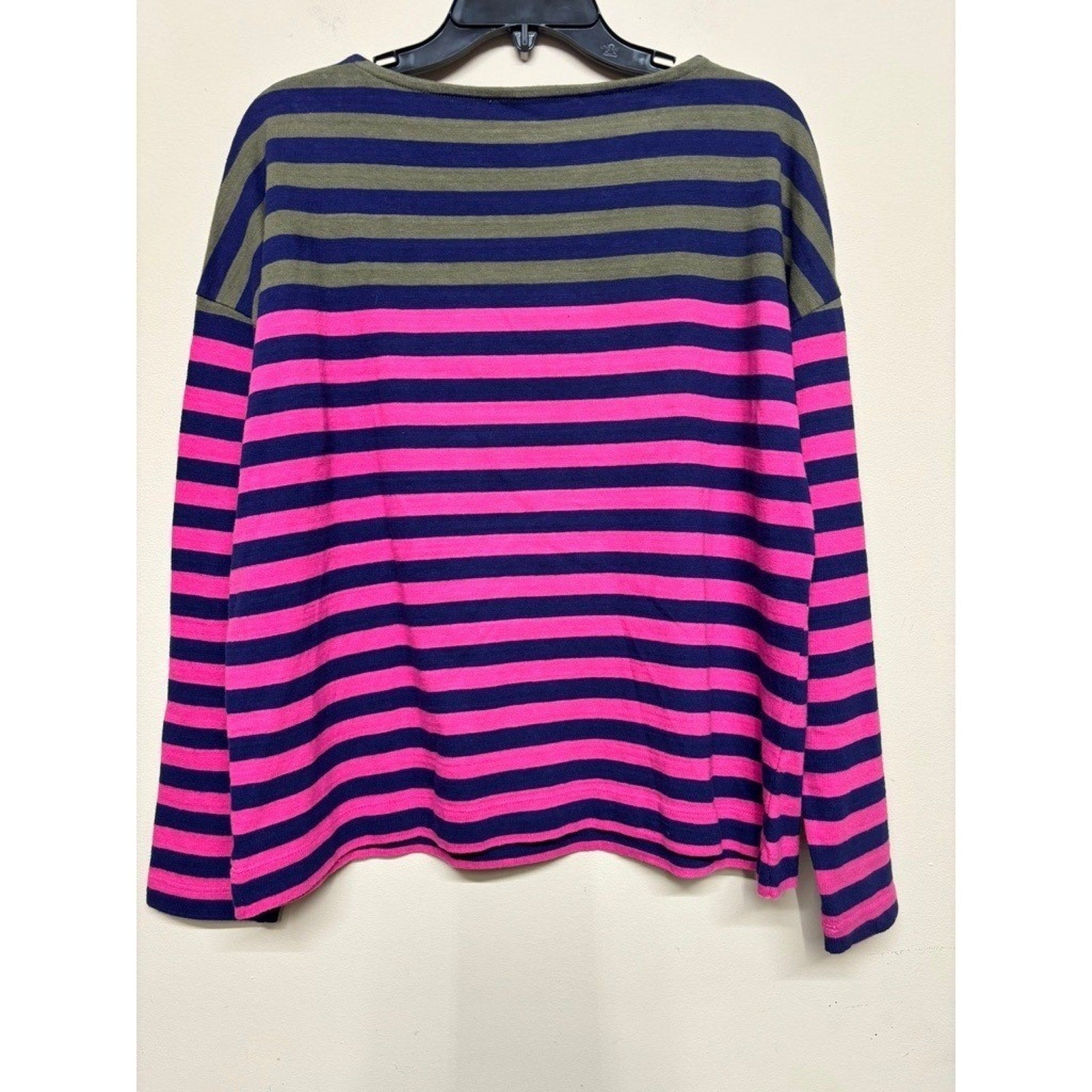 NWT LOFT Large Stripe Button Sweater Pink Navy Olive Long Sleeve Classic Coastal