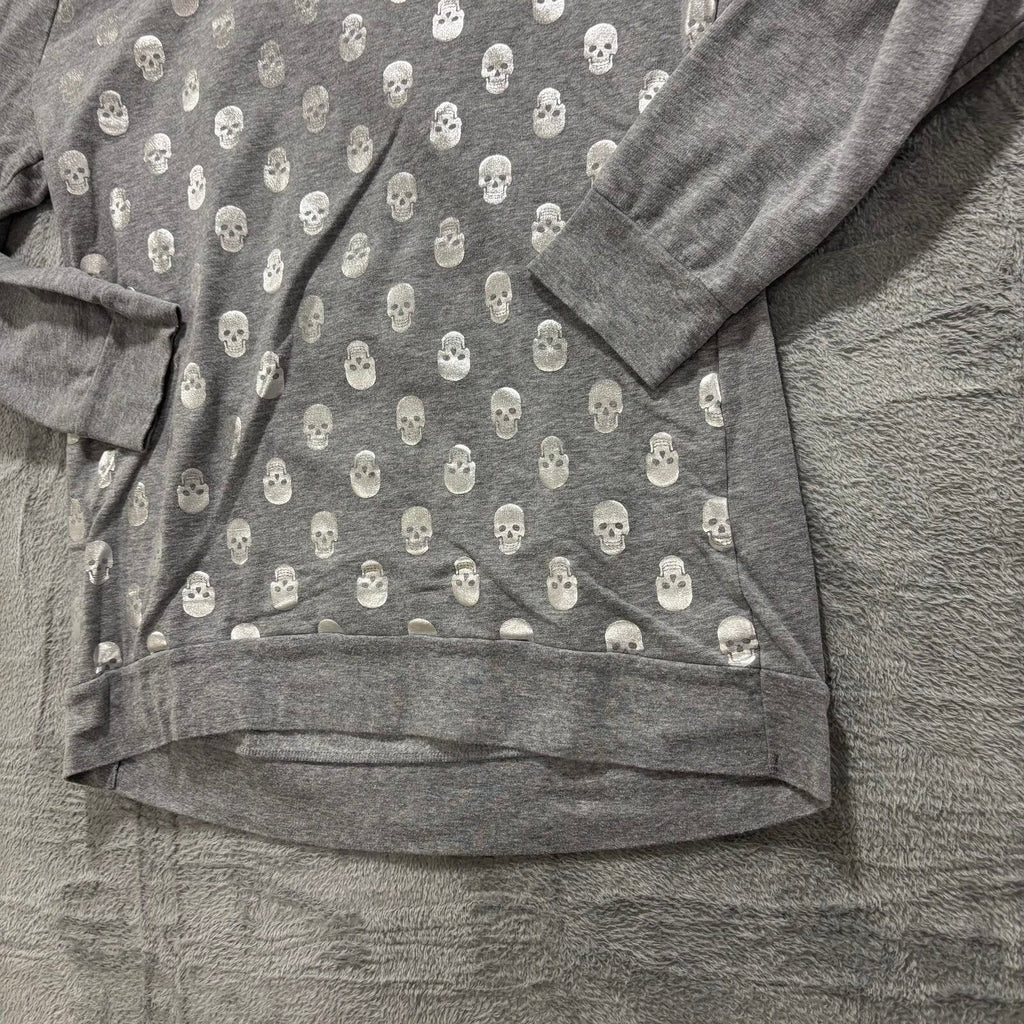 No Boundaries Womens XXL Gray Skull Print Sweatshirt Vintage Goth Pullover