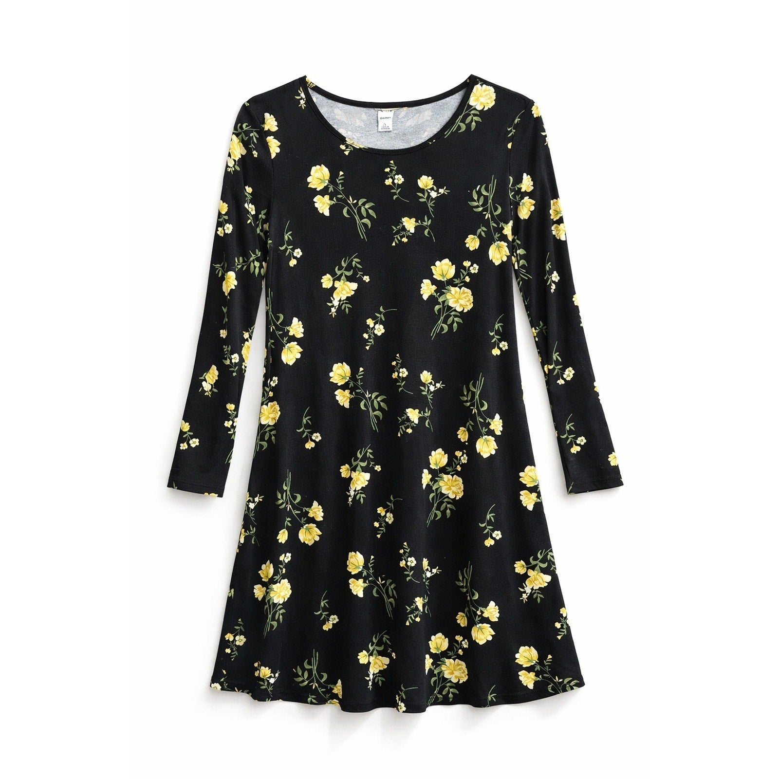 Old Navy Black Yellow Floral Swing Dress Long Sleeve Small Cottagecore Casual