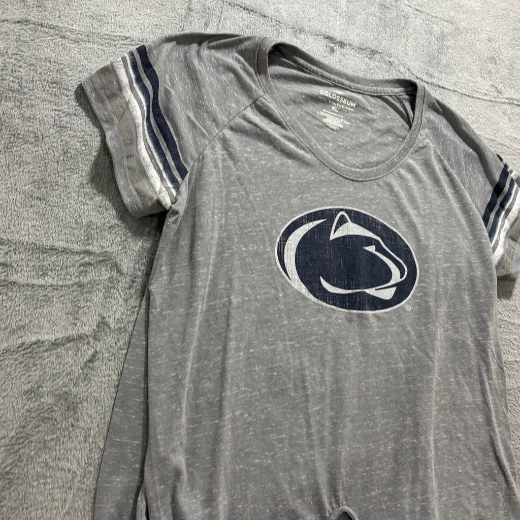Colosseum Womens XL Gray Penn State Nittany Lions Tie Front T-Shirt Athleisure