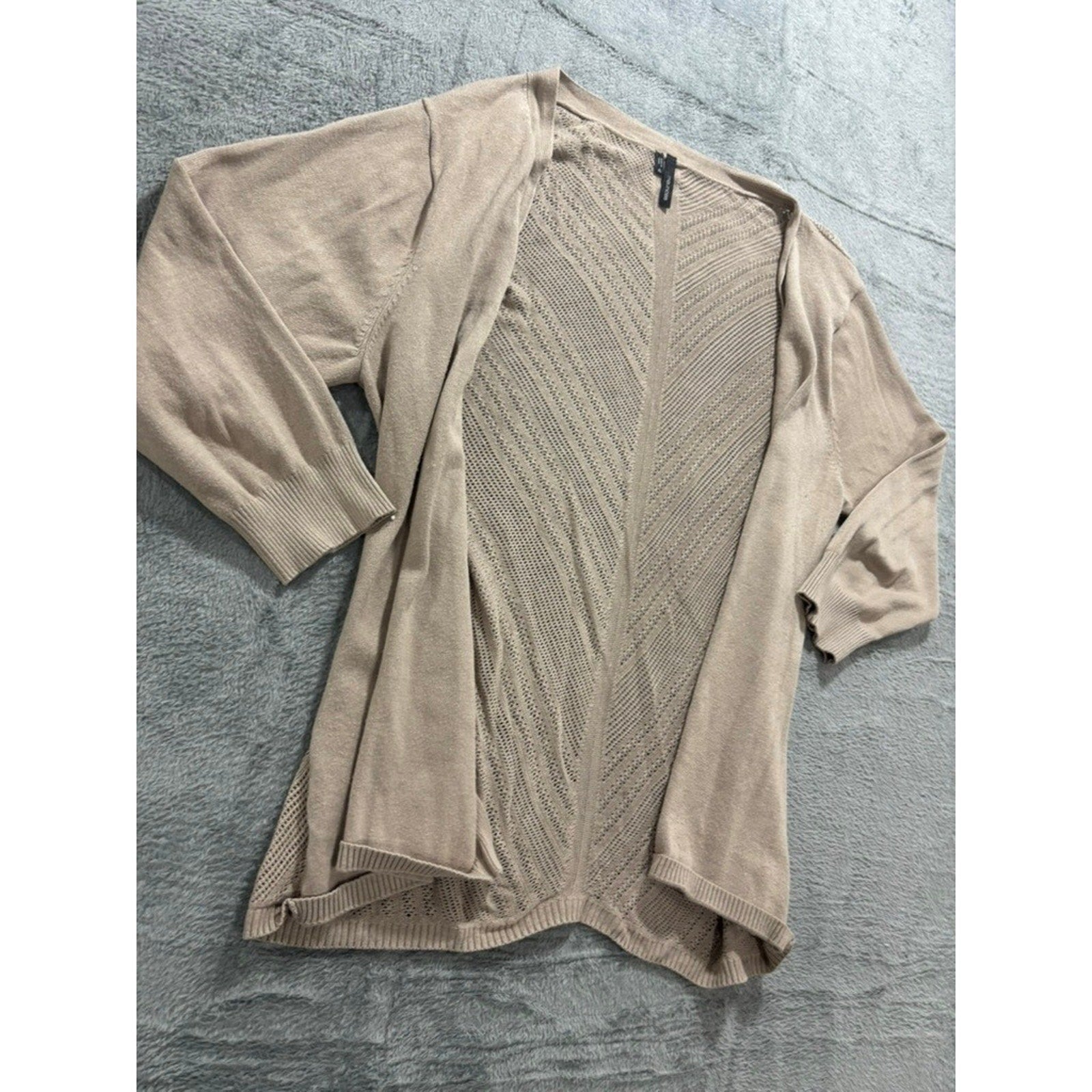Maurices Womens XL Tan Pointelle Chevron Open Front Cardigan 3/4 Sleeve Knit
