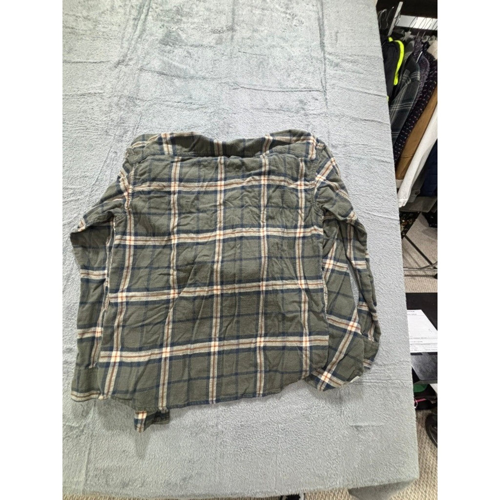 American Eagle M Green Plaid Hooded Flannel Shirt Womens Vintage Casual Cozy