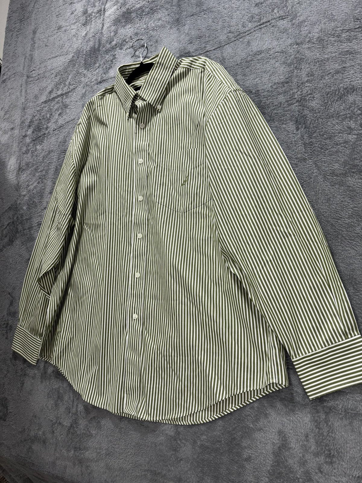 Nautica Men's Green White Stripe Dress Shirt Size XL, photo 2 of 11