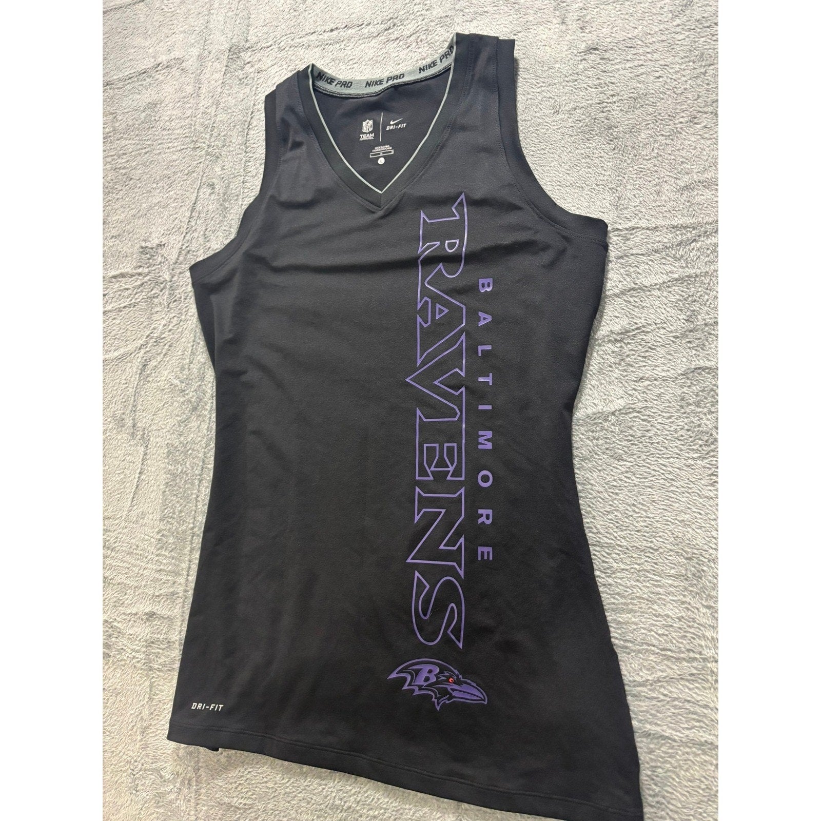 Nike Pro Ravens Tank Top Womens Large Dri Fit NFL Black Athletic Training