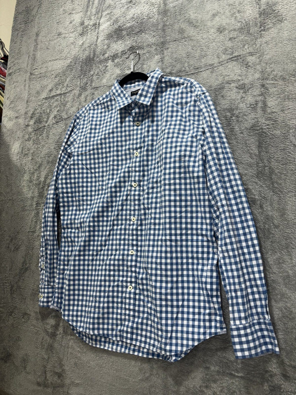 Banana Republic Mens 16-16 1/2 L Blue Gingham Long Sleeve Button Up Dress Shirt