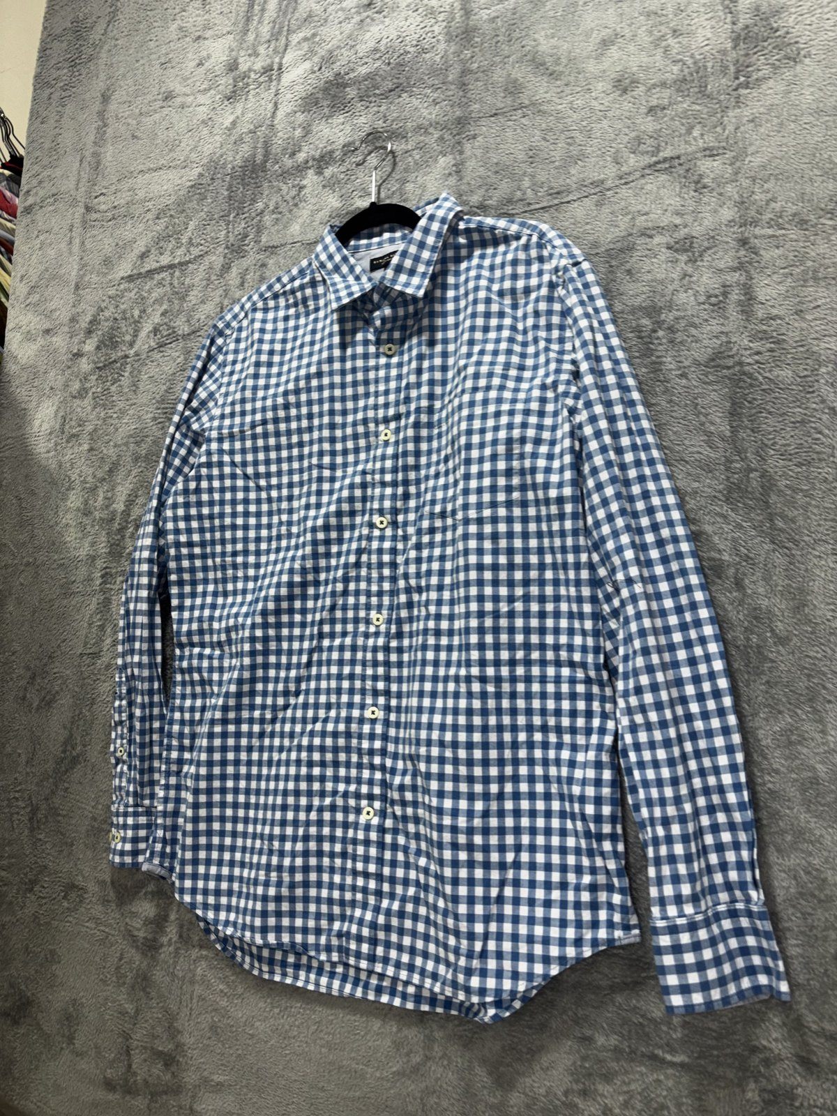 Banana Republic Mens 16-16 1/2 L Blue Gingham Long Sleeve Button Up Dress Shirt