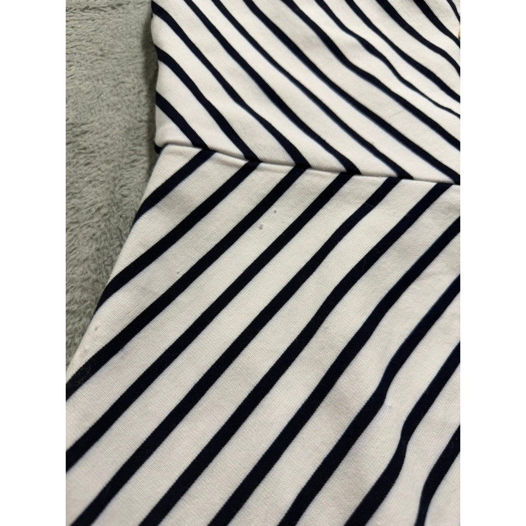 Womens Navy White Chevron Striped Fit Flare Mini Dress Square Neck Sleeveless