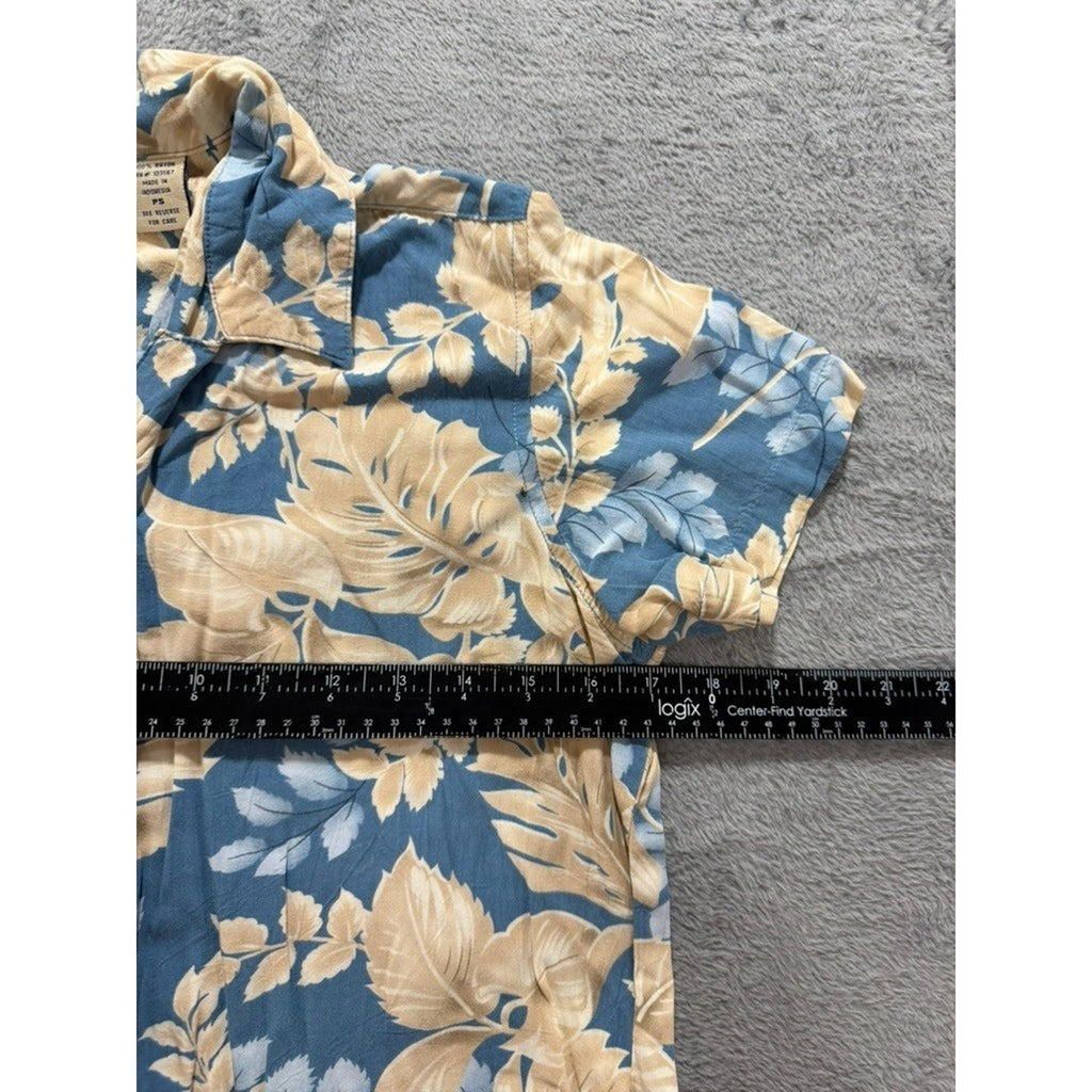 ANALOGY Button Up Shirt Womens PS Blue Beige Floral Hawaiian Tropical