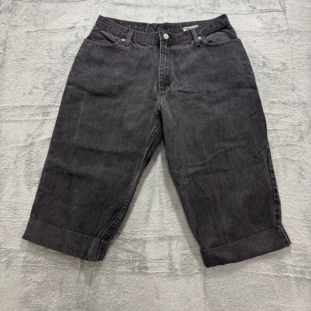 LL Bean Womens 16 PET Black Denim Bermuda Shorts Vintage Casual High Rise