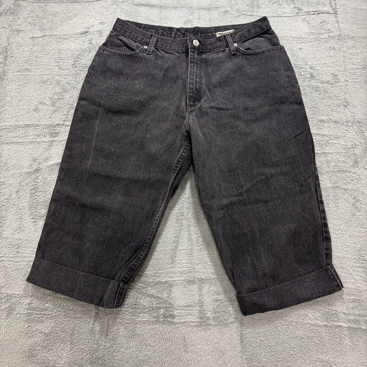 LL Bean Womens 16 PET Black Denim Bermuda Shorts Vintage Casual High Rise