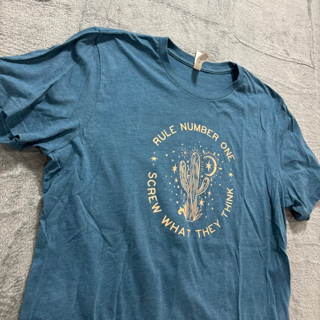 Bella Canvas XL Blue Womens Graphic T-Shirt Cactus Desert Boho Casual