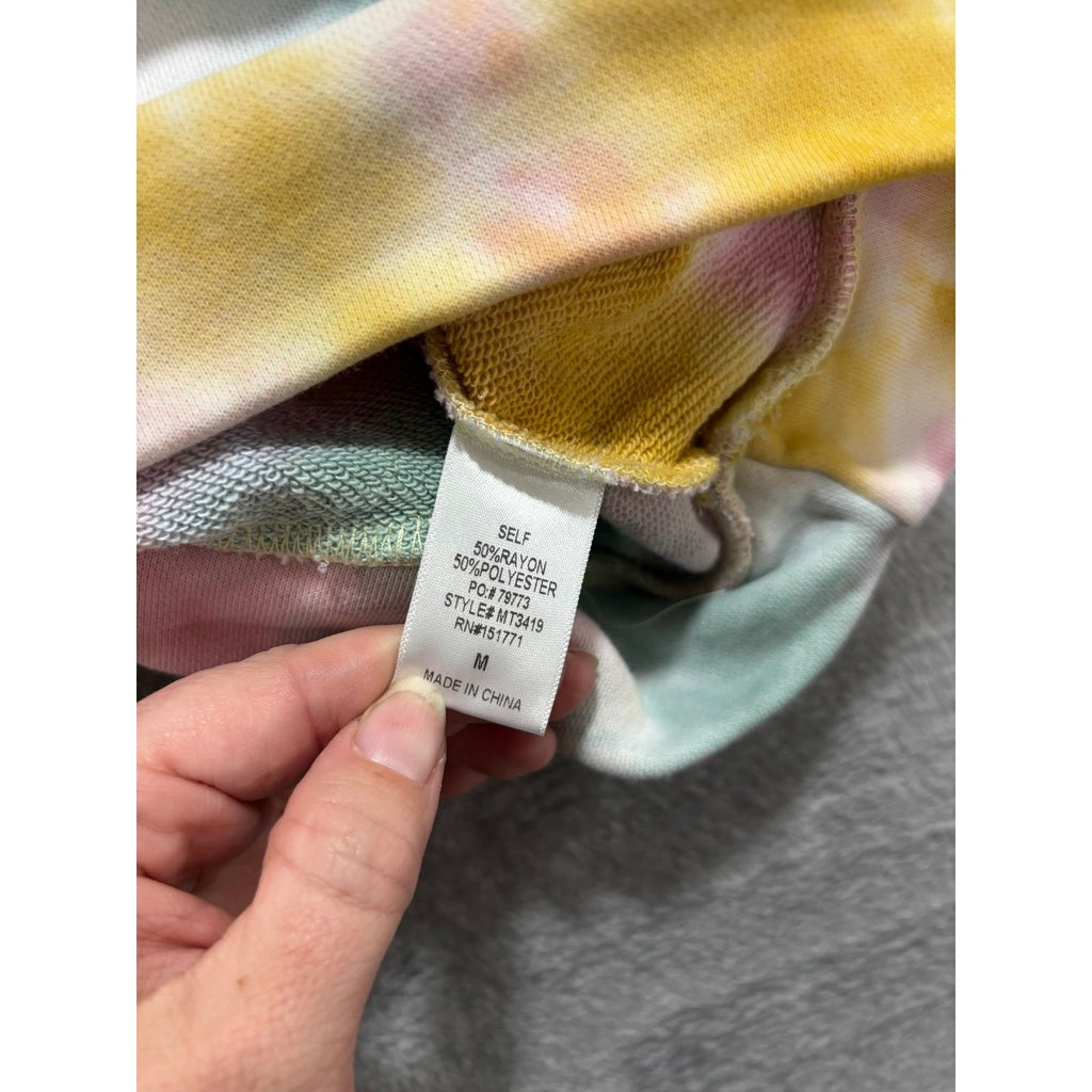Le Lis Womens M Pink Yellow Tie Dye Sweatshirt Crewneck Pullover Boho Casual