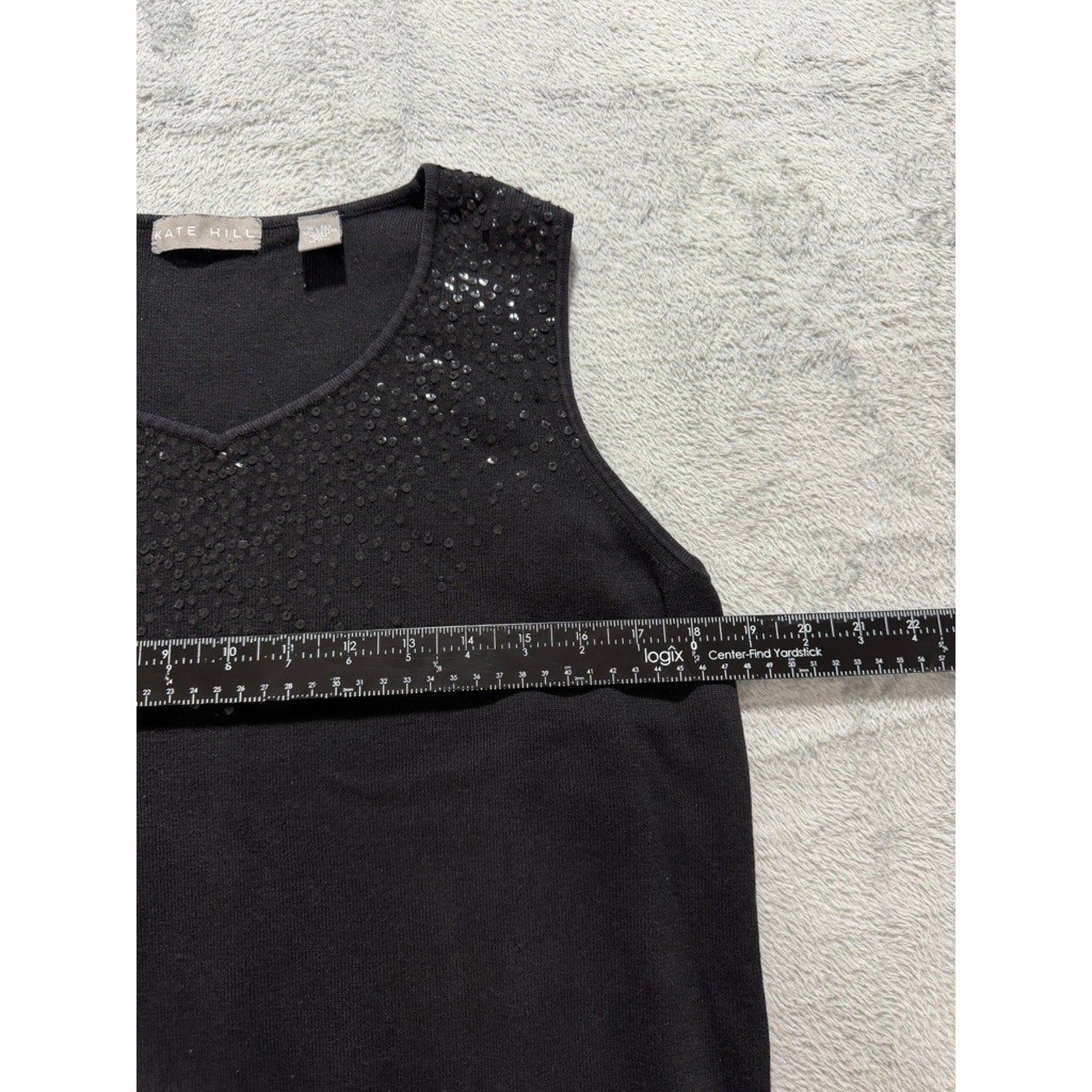 Kate Hill Womens XL Black Silk Cotton Blend Sequin V-Neck Knit Tank Top Shell