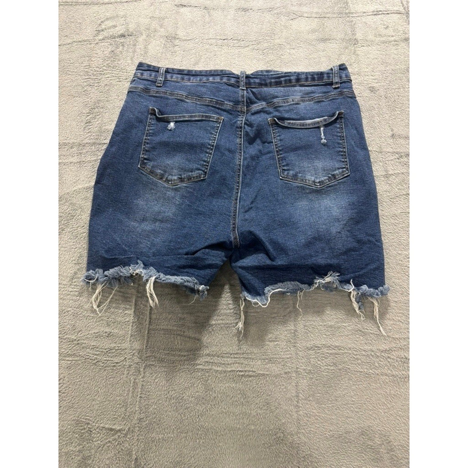 American Bazi Plus 2X Distressed Raw Hem Denim Shorts Blue High Rise Stretch
