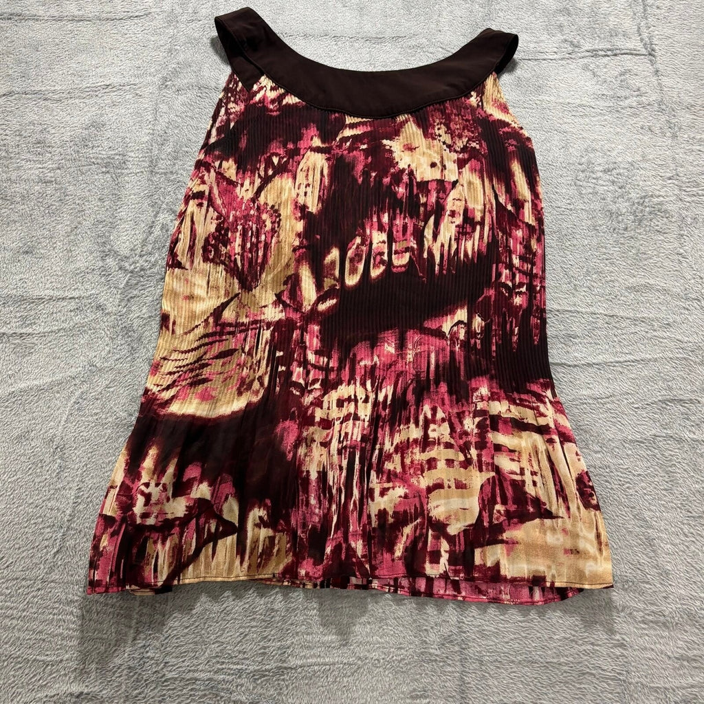 Serenade New York Womens L Brown Pink Abstract Pleated Tank Top Boho Casual