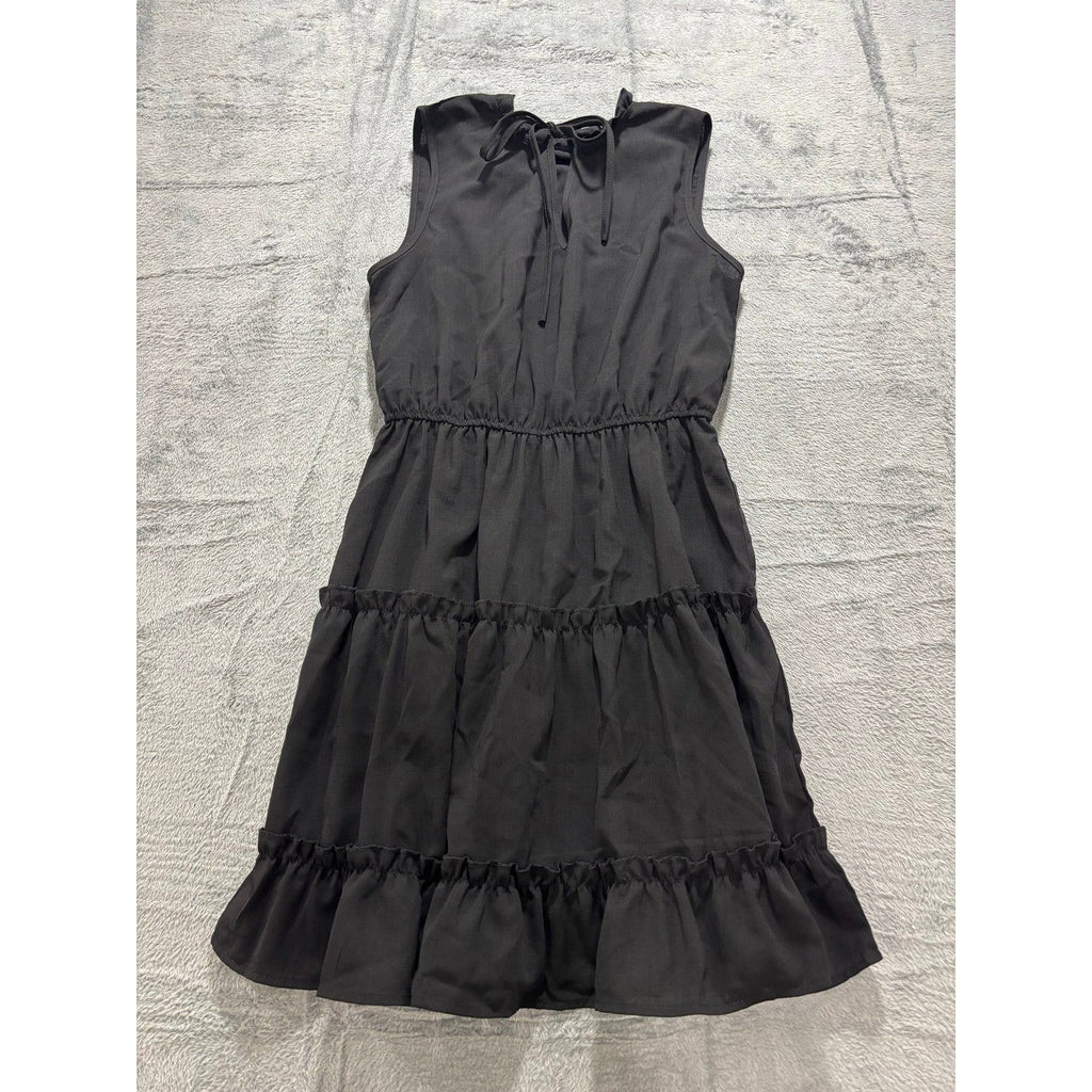 SHEIN M Black Tiered Mini Dress Womens Boho Casual Sleeveless Ruffle Neck