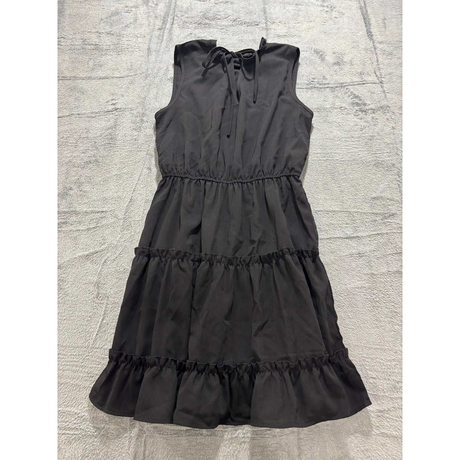 SHEIN M Black Tiered Mini Dress Womens Boho Casual Sleeveless Ruffle Neck