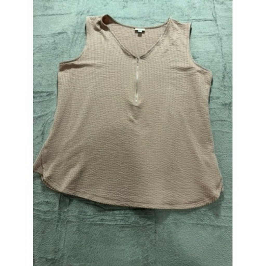 LuLaRoe Womens XL Dusty Rose Waffle Knit Sleeveless Half Zip V-Neck Top Casual