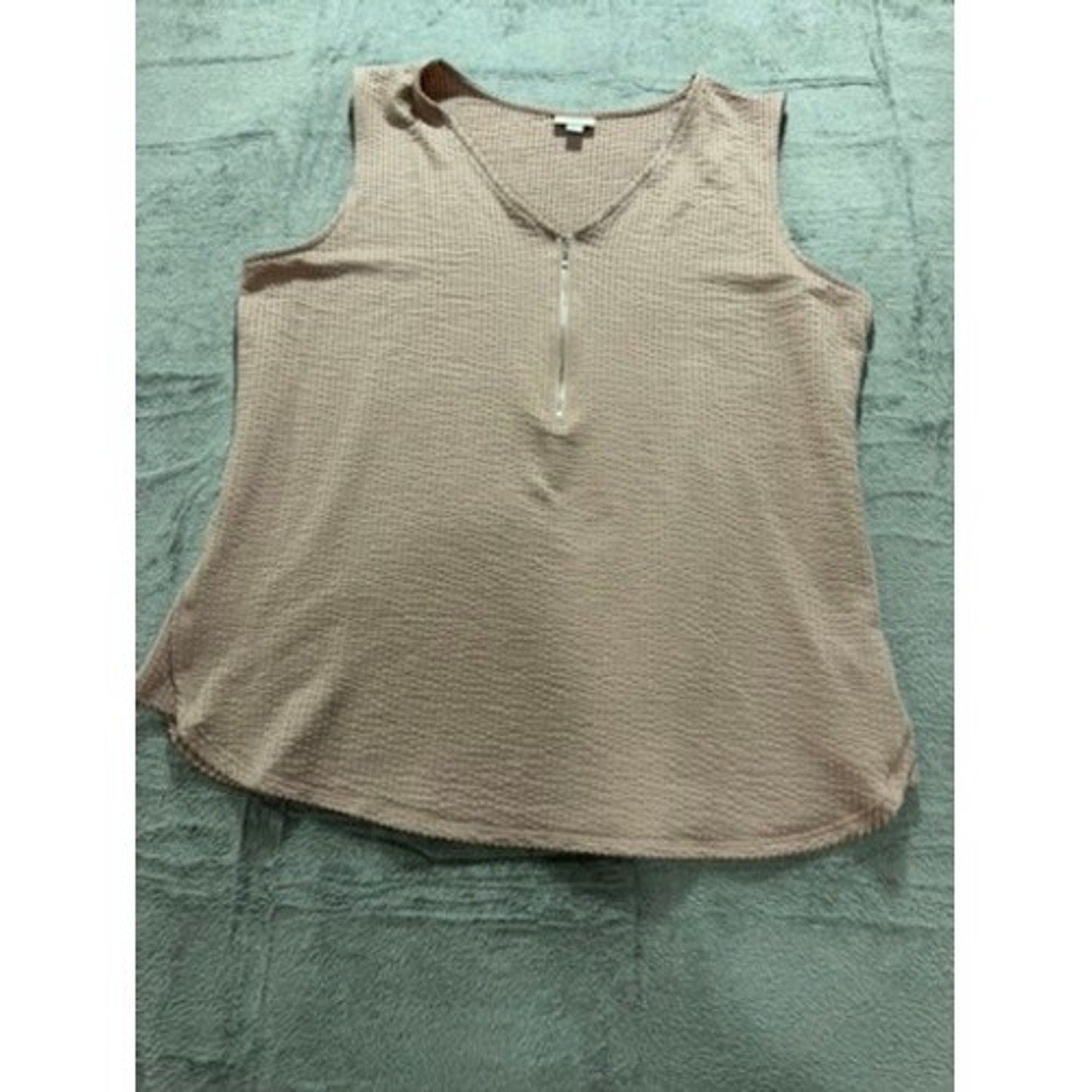 LuLaRoe Womens XL Dusty Rose Waffle Knit Sleeveless Half Zip V-Neck Top Casual