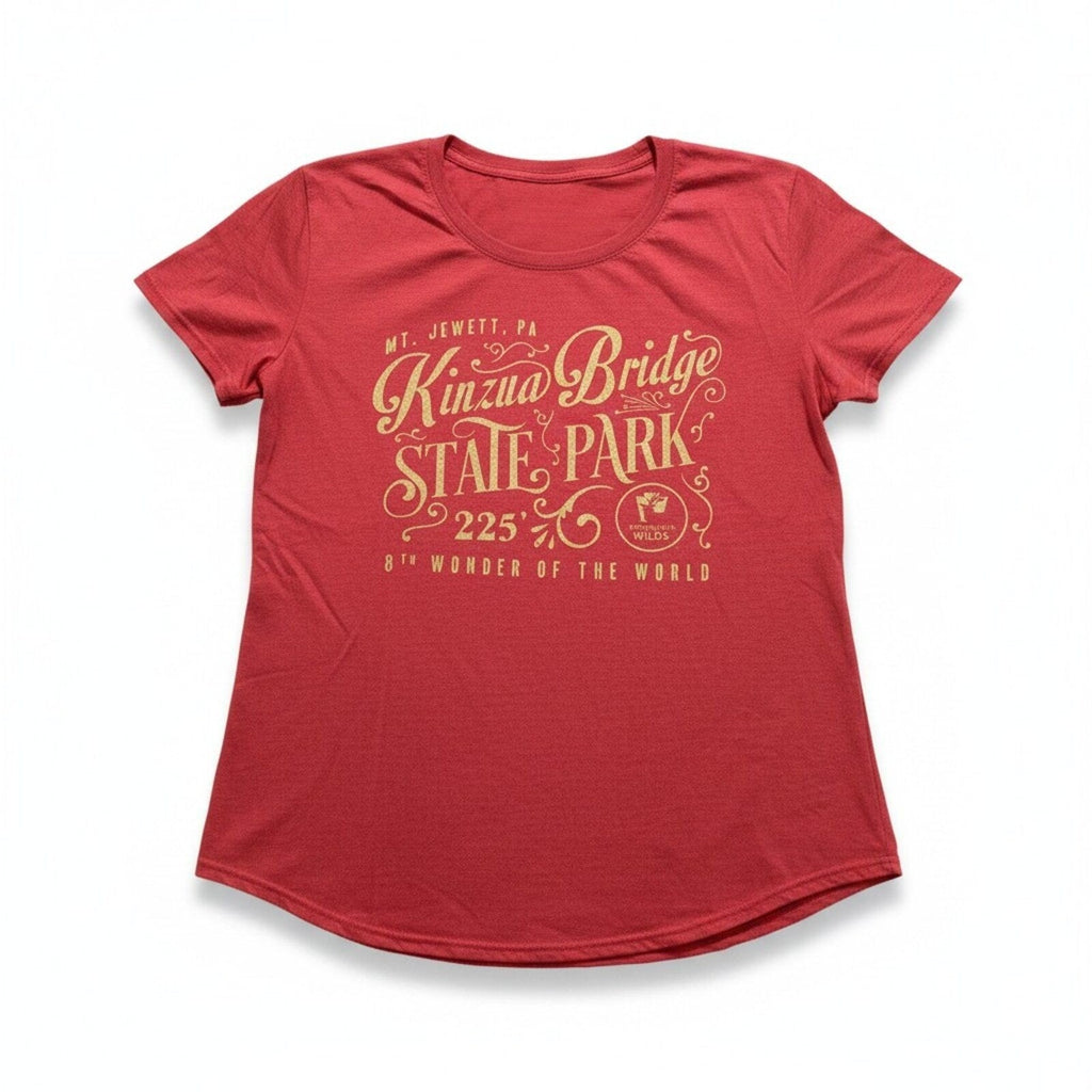Gildan L Womens Red Kinzua Bridge State Park Graphic Tee Casual Vintage Style