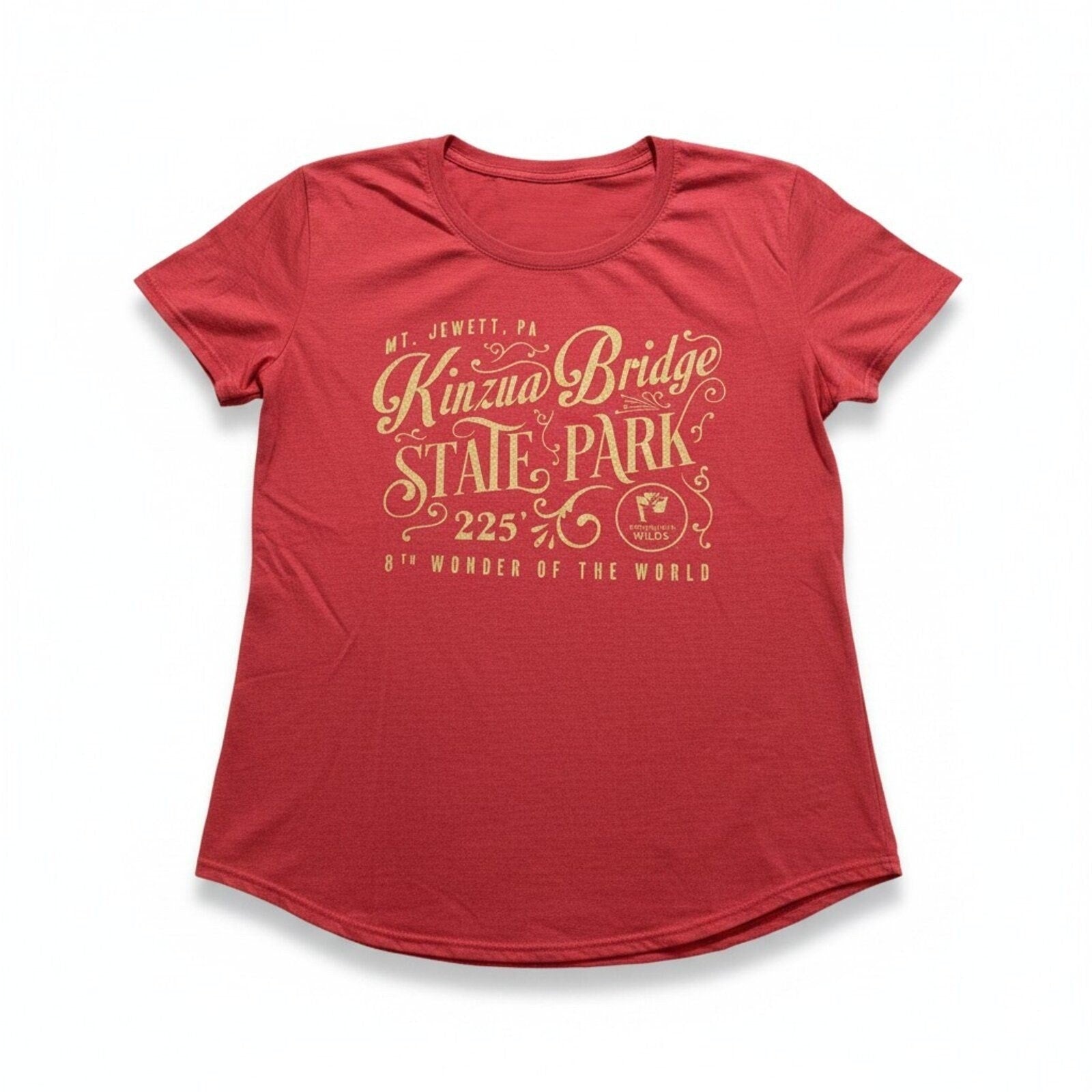 Gildan L Womens Red Kinzua Bridge State Park Graphic Tee Casual Vintage Style