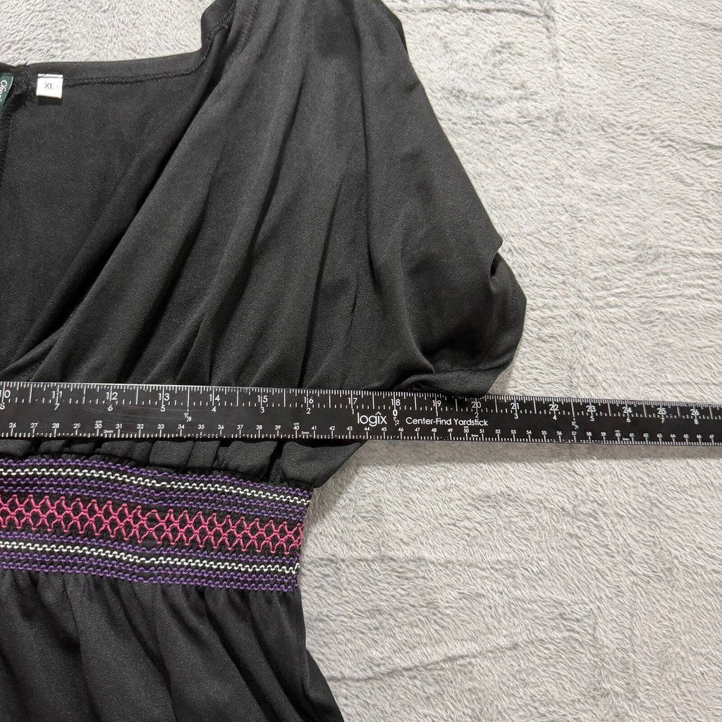 Cherie St. Tropez XL Black Womens Smocked Empire Waist Tunic Top Boho Casual