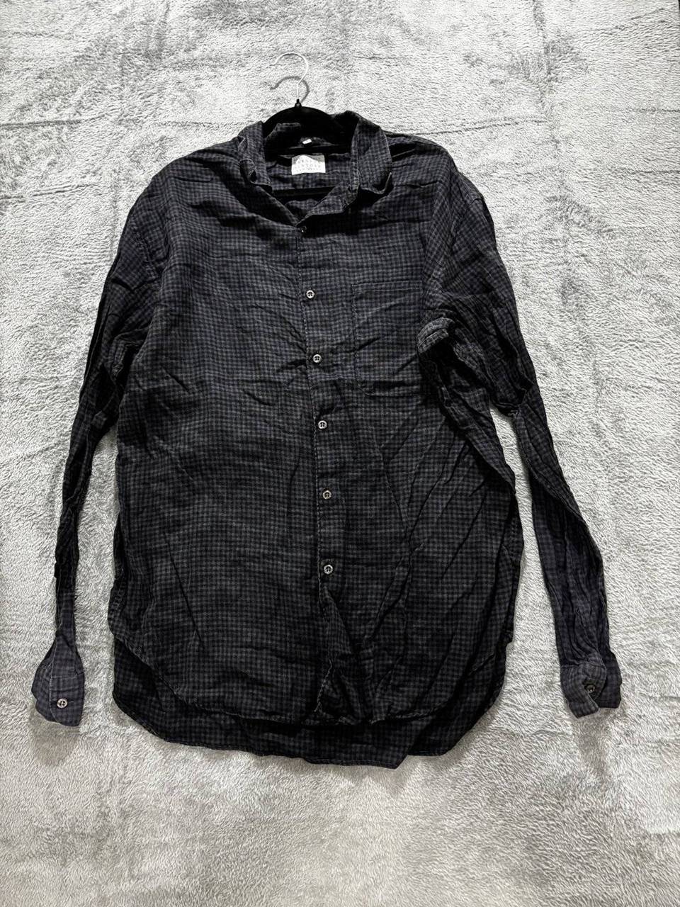 Barneys New York Mens XL Black Gray Check Long Sleeve Button Up Shirt