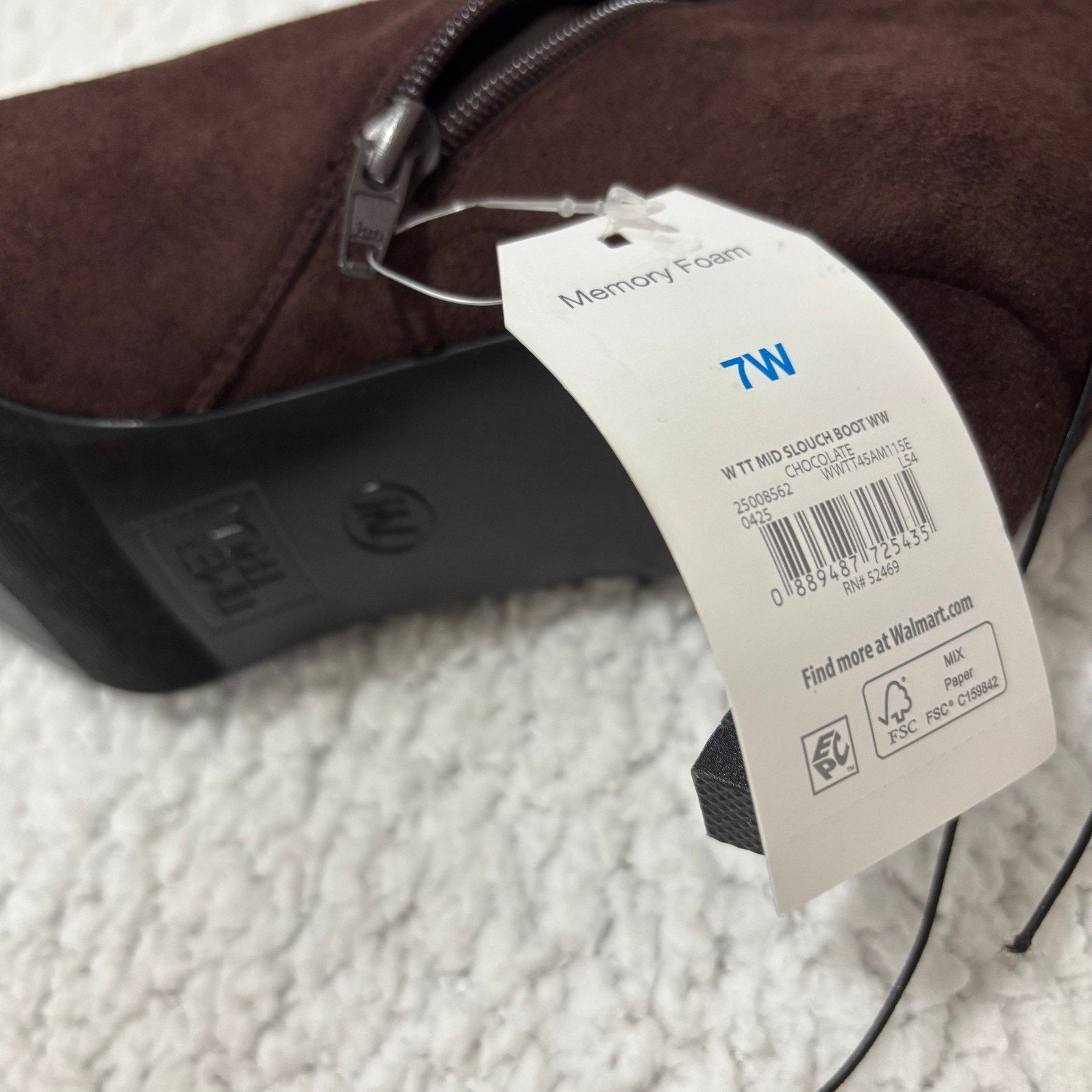 Time and Tru Womens 7 W Chocolate Brown Mid Slouch Boots Faux Suede Boho Western