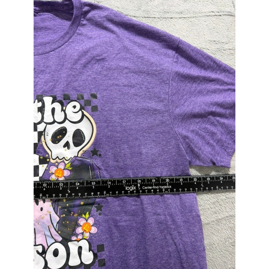 Gildan Softstyle Purple Halloween Tis the Season Graphic T-Shirt XL Womens Skull