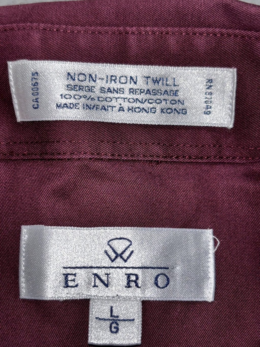 Enro Men's Burgundy Non-Iron Dress Shirt Size L, photo 8 of 8
