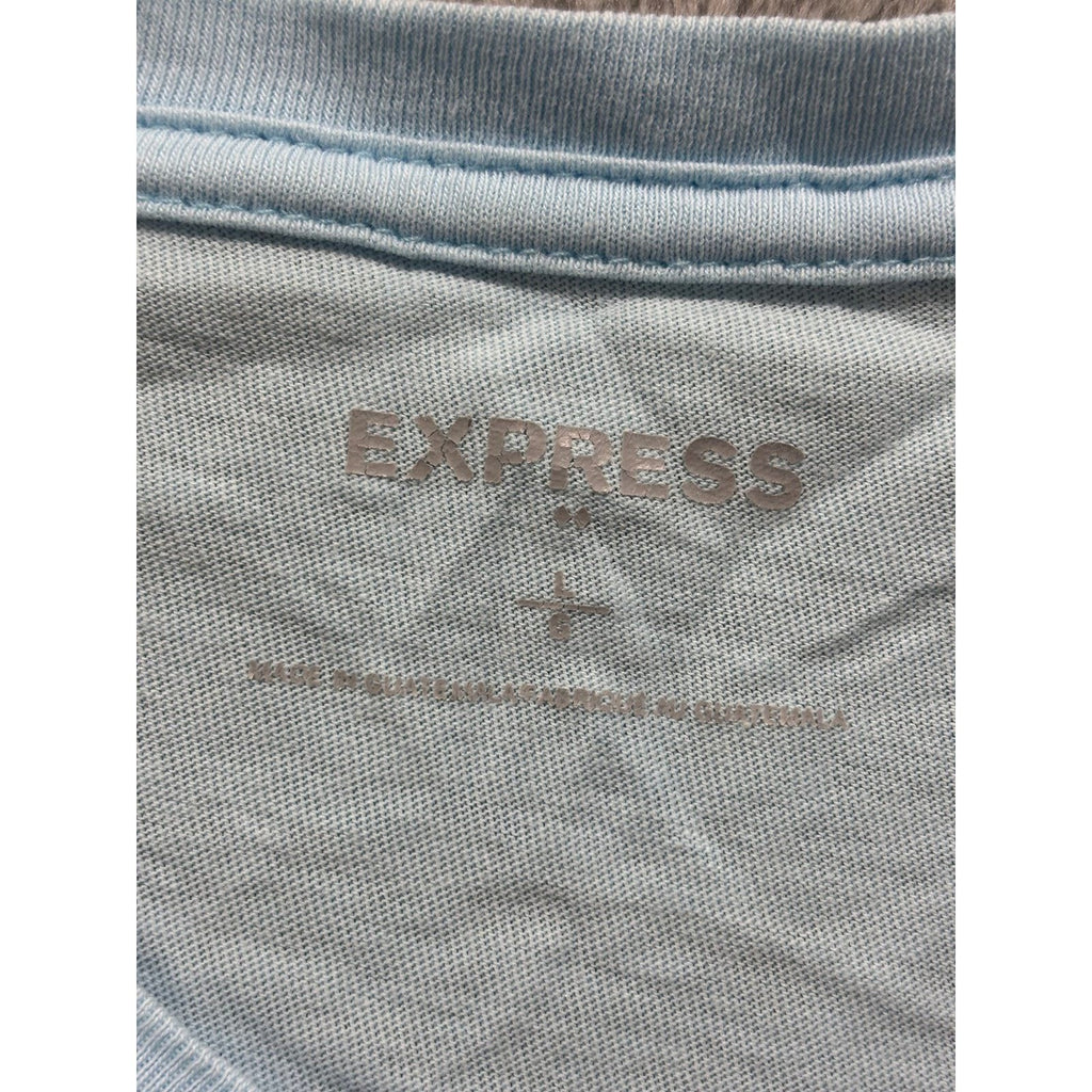 Express L Light Blue V-Neck T-Shirt Mens Casual Minimalist Short Sleeve Tee