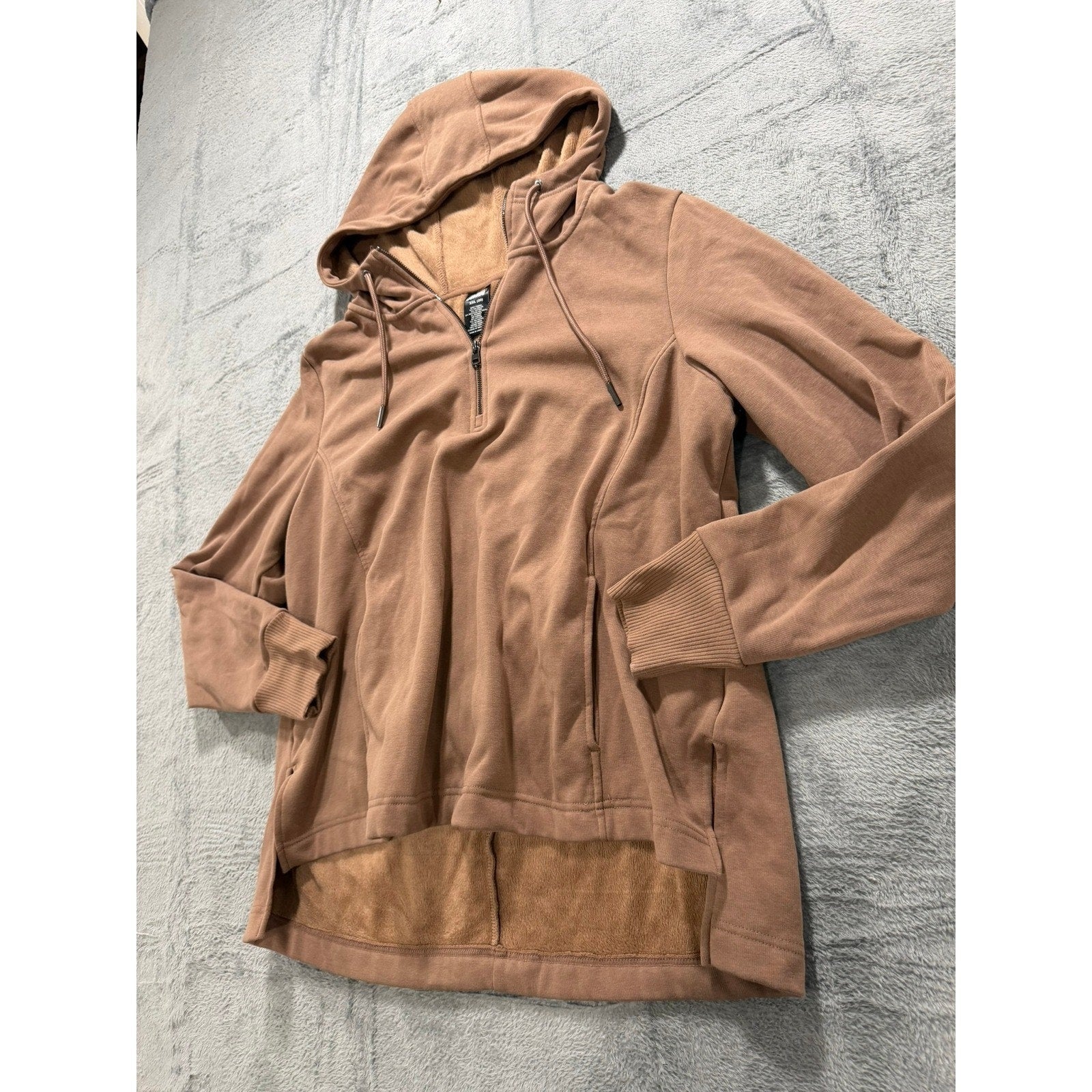 Avia Women XXL Camel Brown Quarter Zip Sherpa Lined High Low Hoodie Sweatshirt