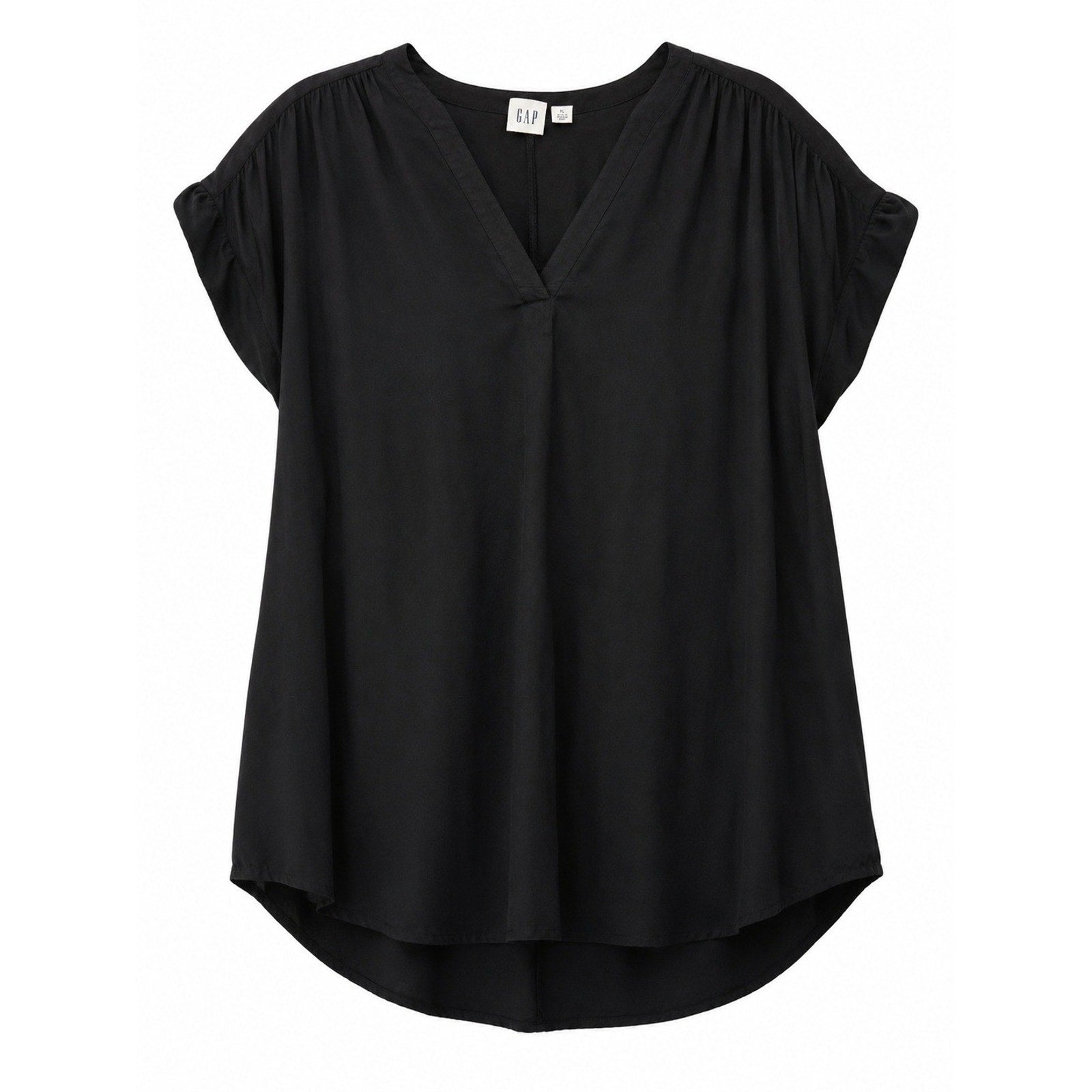 Gap Womens XL Black V-Neck Short Sleeve Rayon Shift Dress High Low Hem