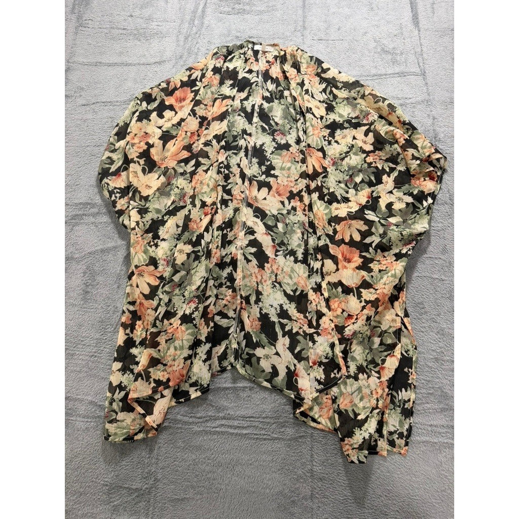 Maurices Womens Floral Kimono Cardigan Sheer Metallic Chiffon Wrap One Size