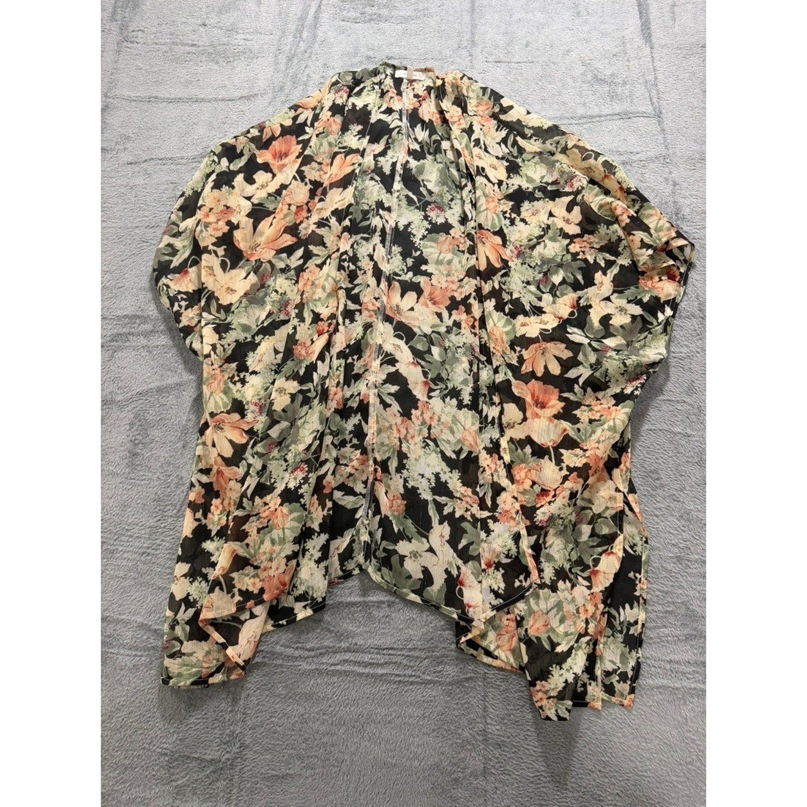 Maurices Womens Floral Kimono Cardigan Sheer Metallic Chiffon Wrap One Size