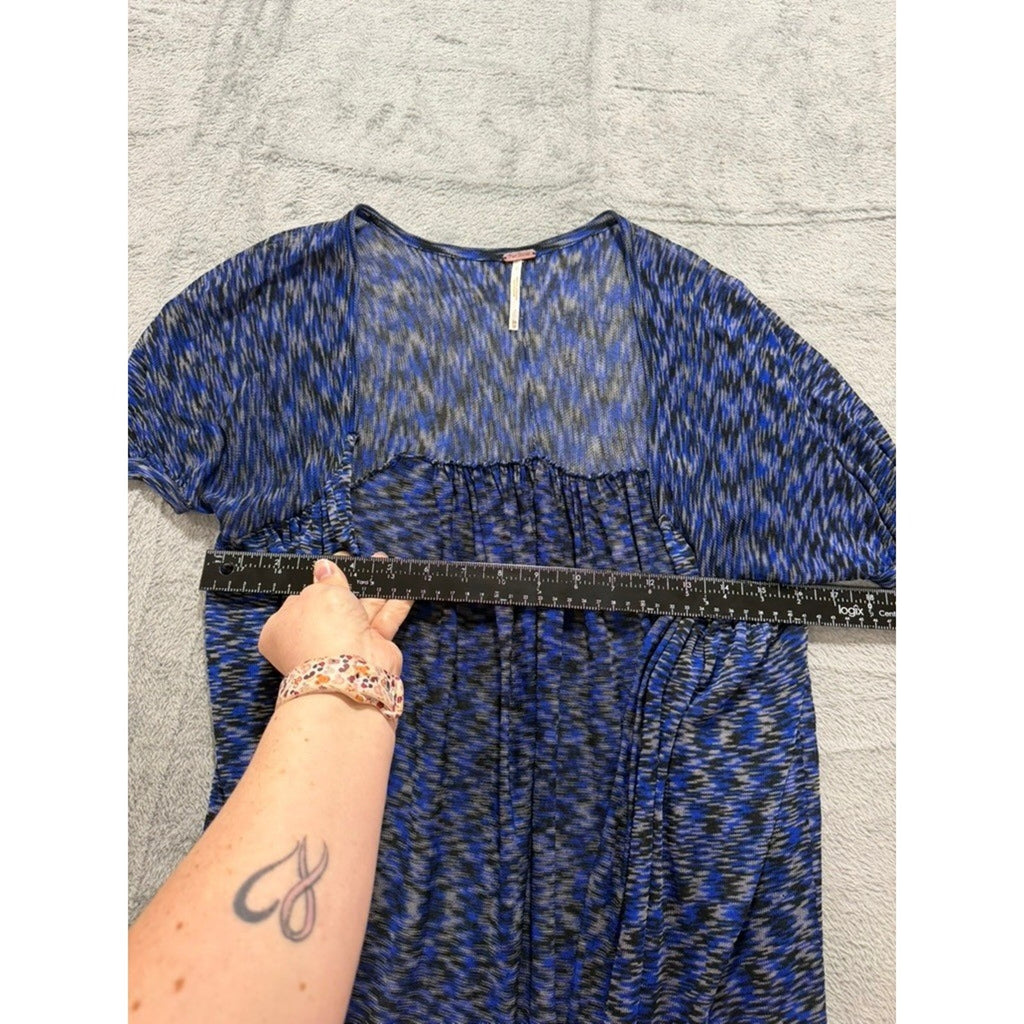 Free People Womens XS Blue Black Space Dye Draped Layered Knit Square Neck Top