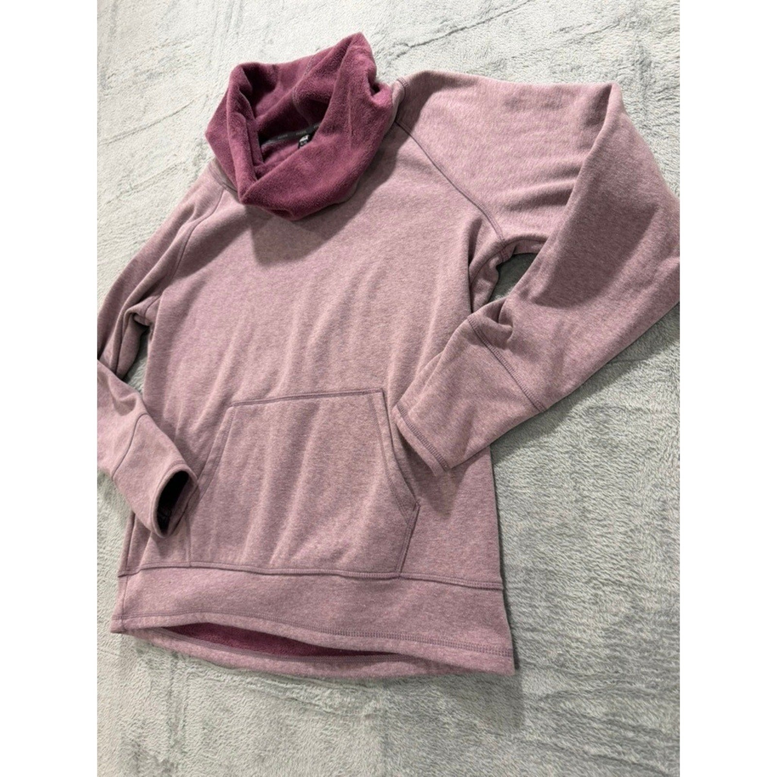 RBX Womens XL Mauve Heathered Cowl Neck Fleece Pullover Sweatshirt Thumbholes