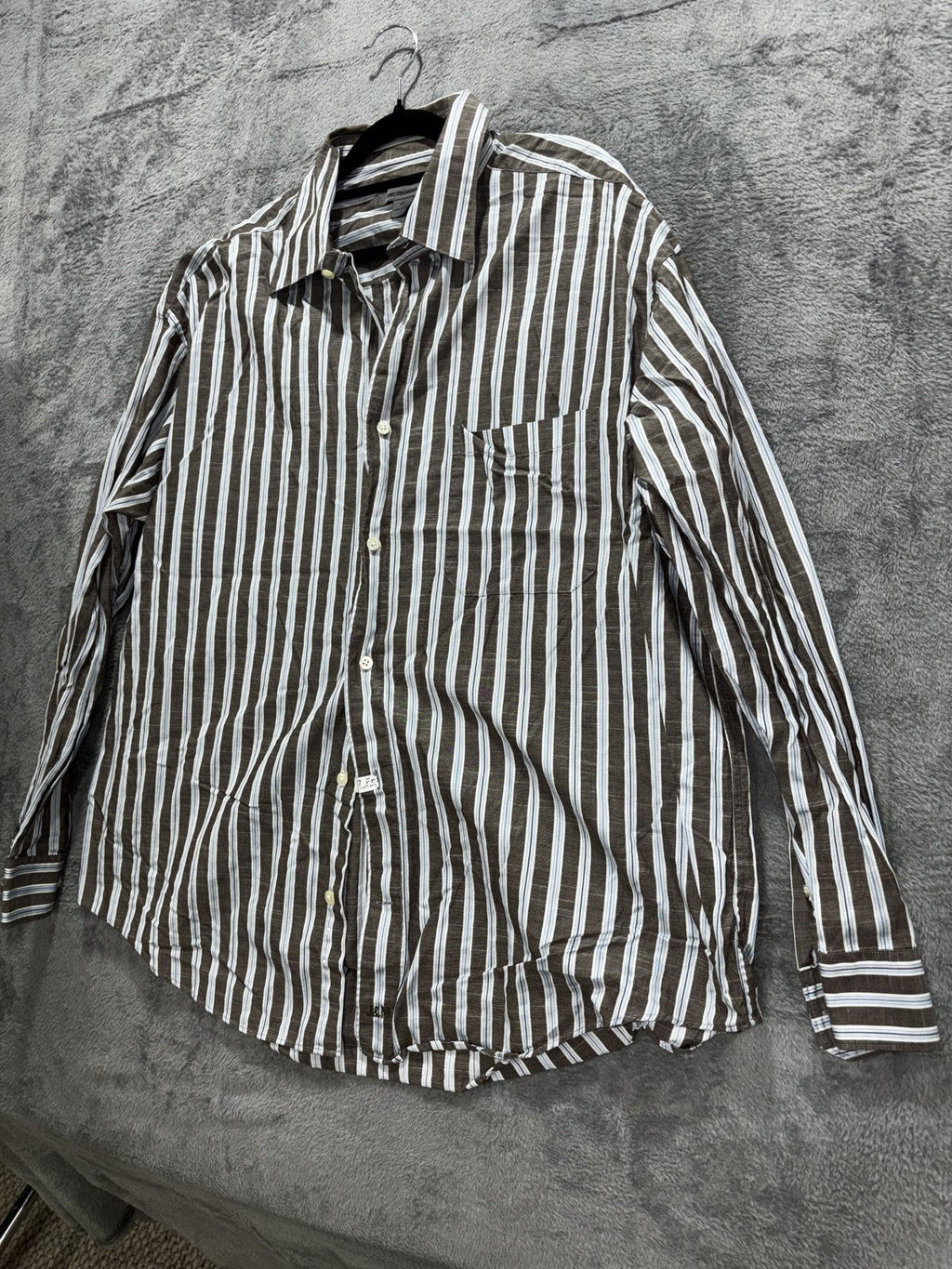 Johnston & Murphy Men's Brown Blue Stripe Shirt XL, photo 2 of 9