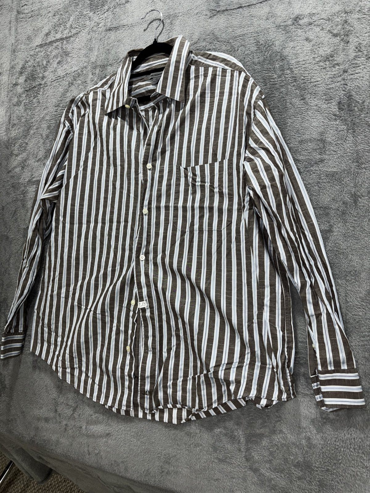 Johnston & Murphy Men's Brown Blue Stripe Shirt XL, photo 2 of 9