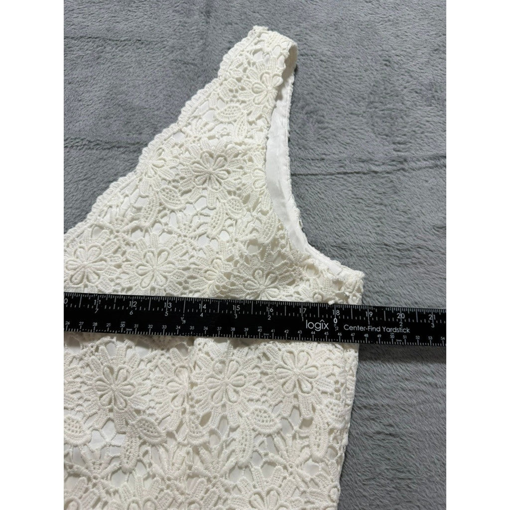 Ann Taylor Women Ivory White Floral Crochet Lace V-Neck Sleeveless Dress 14