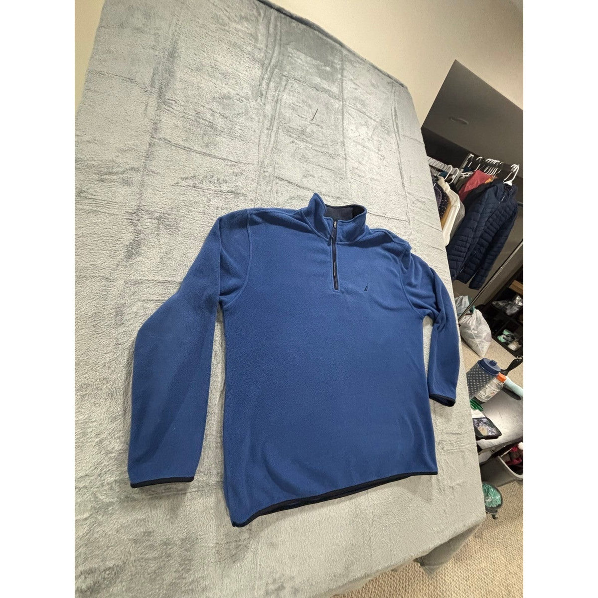 Nautica XL Blue Quarter Zip Fleece Pullover Mens Casual Cozy