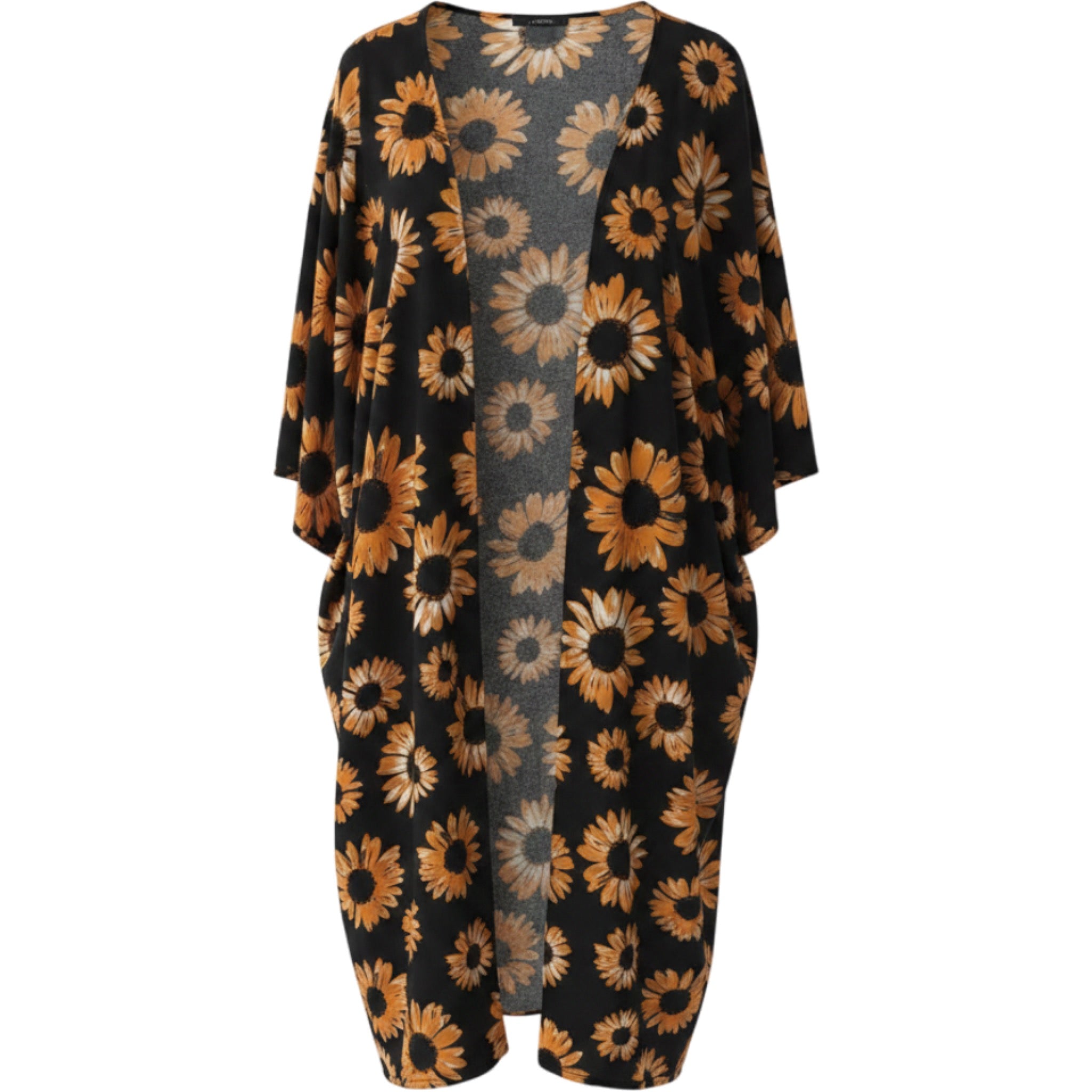 2XL Black Orange Sunflower Shift Dress Puff Sleeve Fall Boho Floral Cute