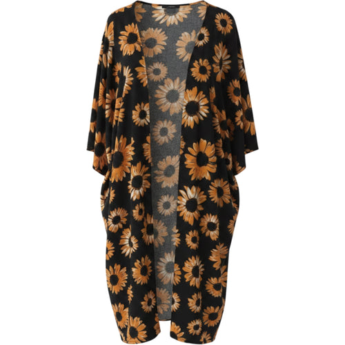 2XL Black Orange Sunflower Shift Dress Puff Sleeve Fall Boho Floral Cute