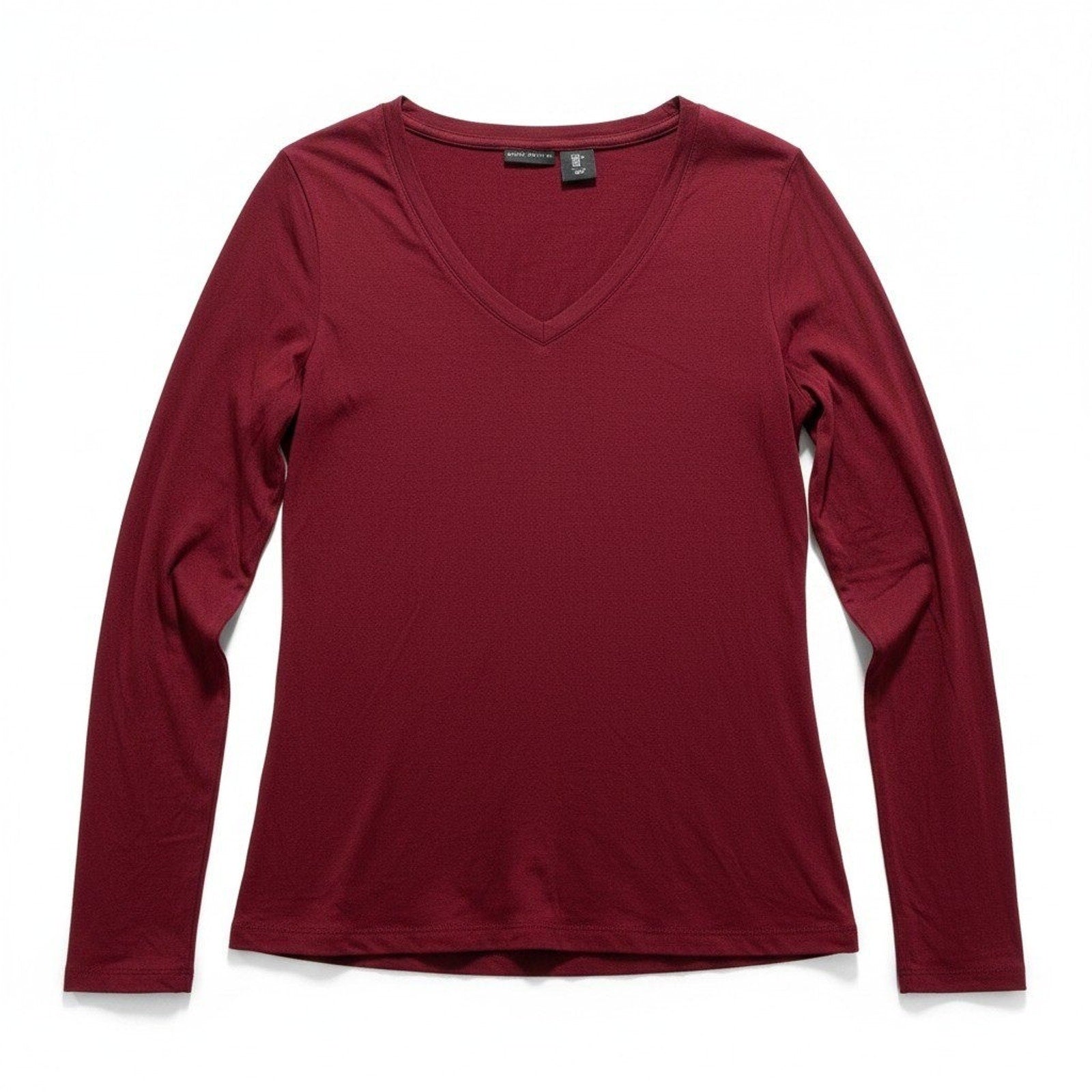 Willi Smith Womens M Maroon V-Neck Long Sleeve Tee Shirt Casual Minimalist