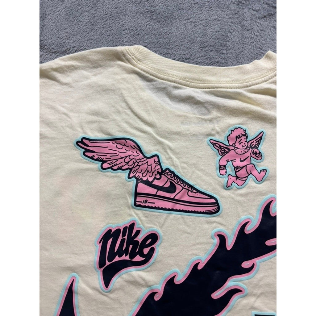 Nike S Cream Graphic T-Shirt Womens Athleisure Casual Short Sleeve Tee