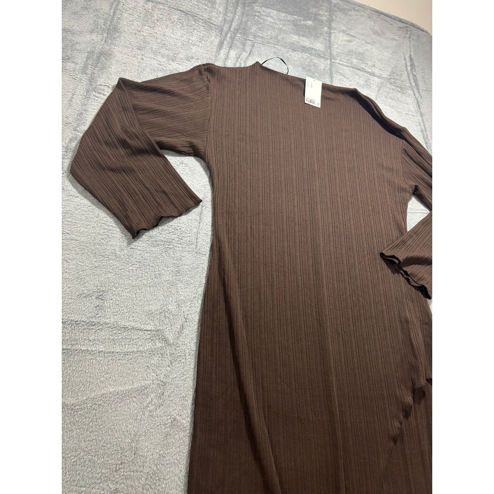 H&M Ribbed Long Sleeve Maxi Dress Chocolate Brown Asymmetrical Layered NWT