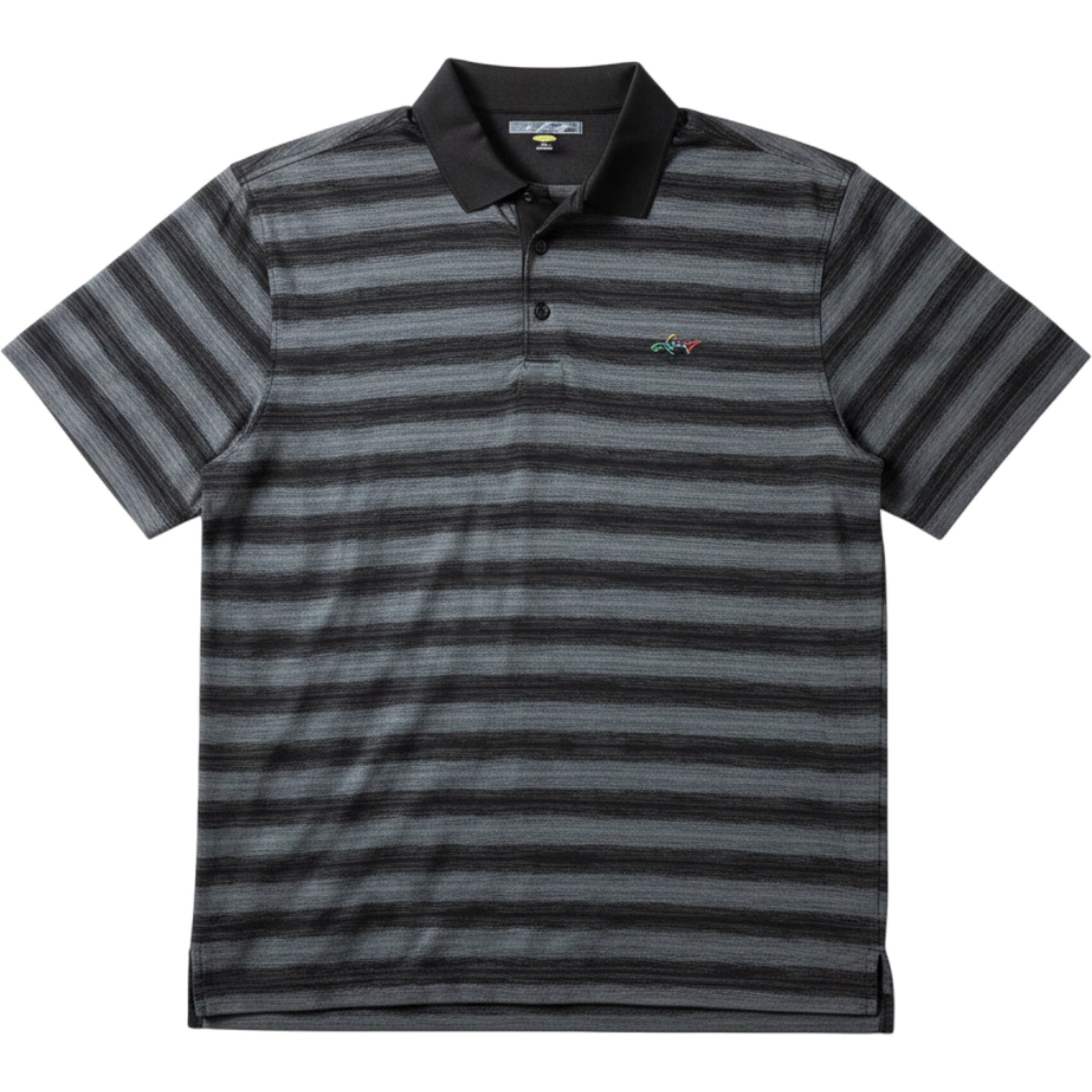 Greg Norman Shark Logo Polo Shirt Mens XL Black Gray Stripe Play Dry Golf