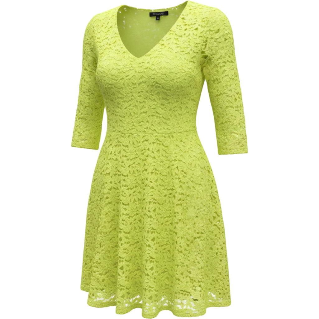 Charlotte Russe Yellow Lace Skater Dress Women's Large V-Neck Fit Flare Y2K